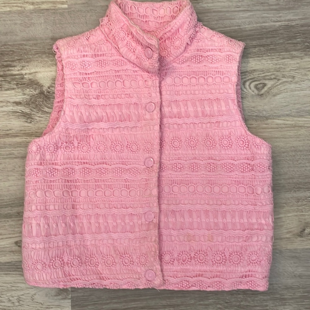 Xhilaration Pastel Pink Knit/Lace Snap Up Front Girl’s Vest Size 10/12